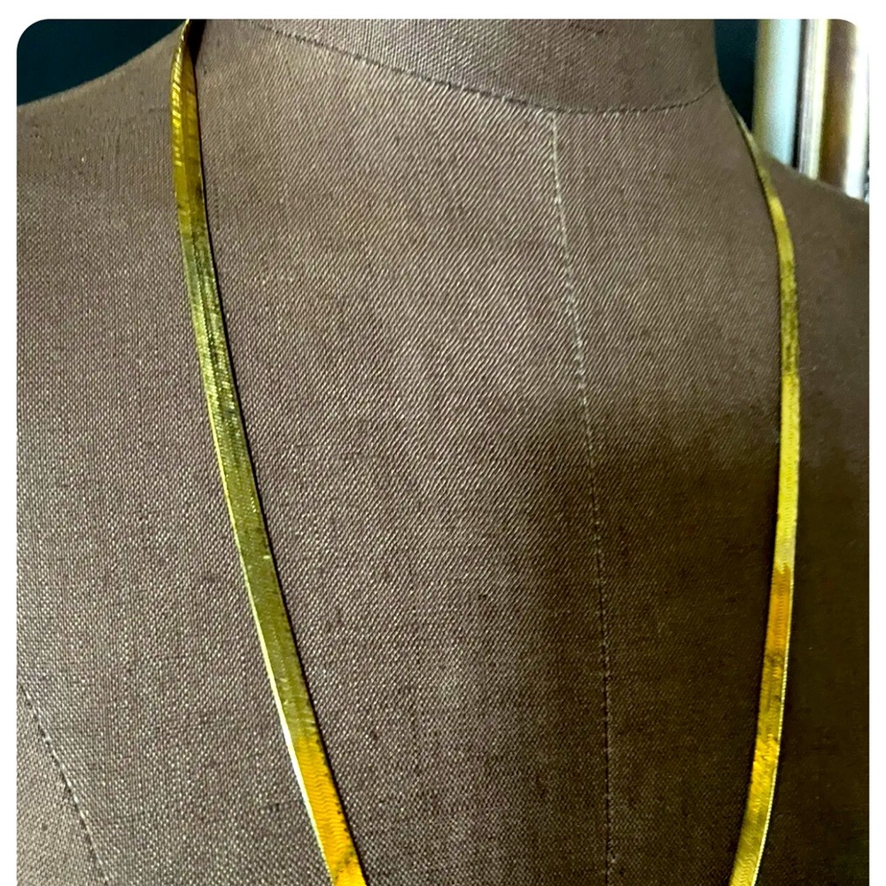 Vintage 1970s BTG Sterling Gold 30 Inch Herringbone Necklace